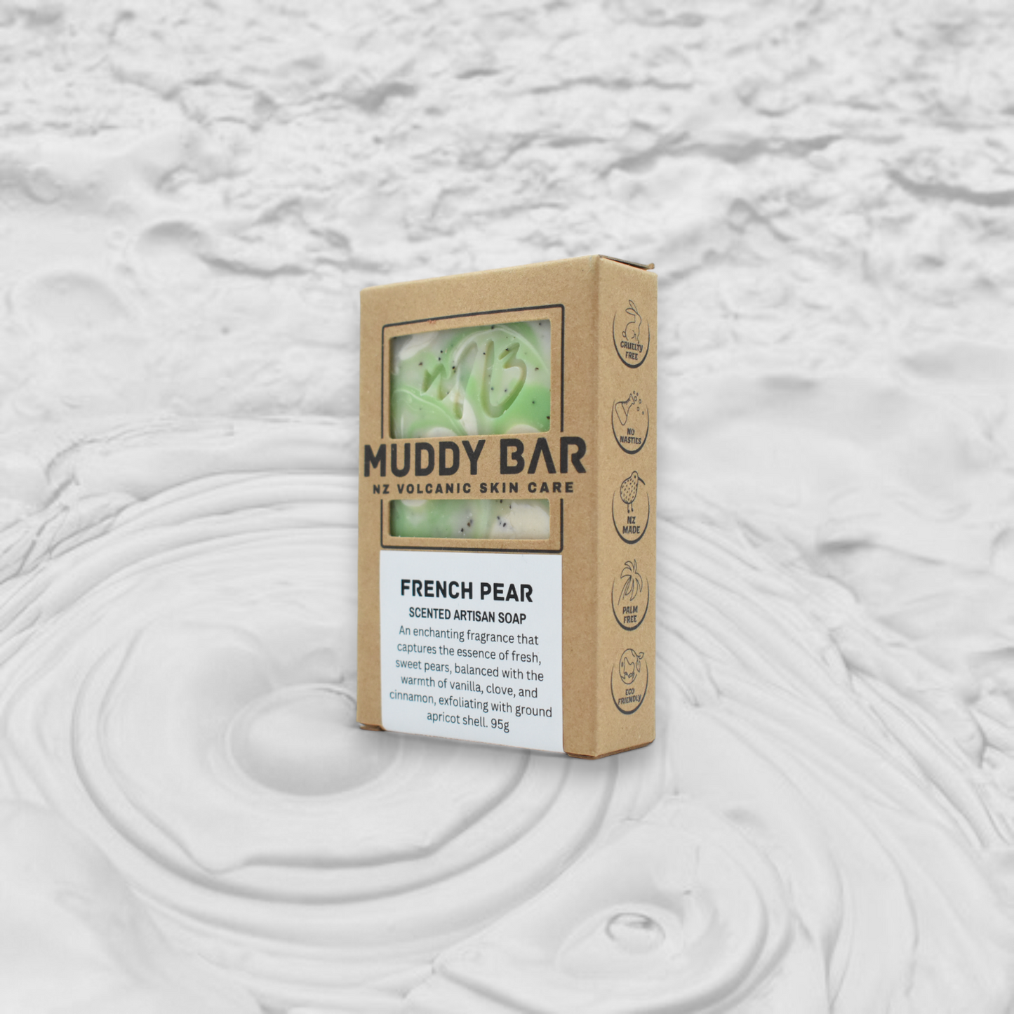 FRENCH PEAR, Artisan Scented Soap with Ground Apricot Shell